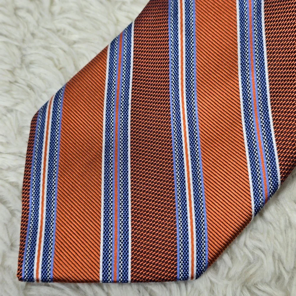 Pronto Uomo Silk Necktie Mens X-Long Orange‎ Blue Striped Woven Formal Tie New